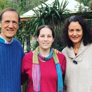 massage therapist and meditation teacher Jacqui with Ian and Ruth Gawler on retreat